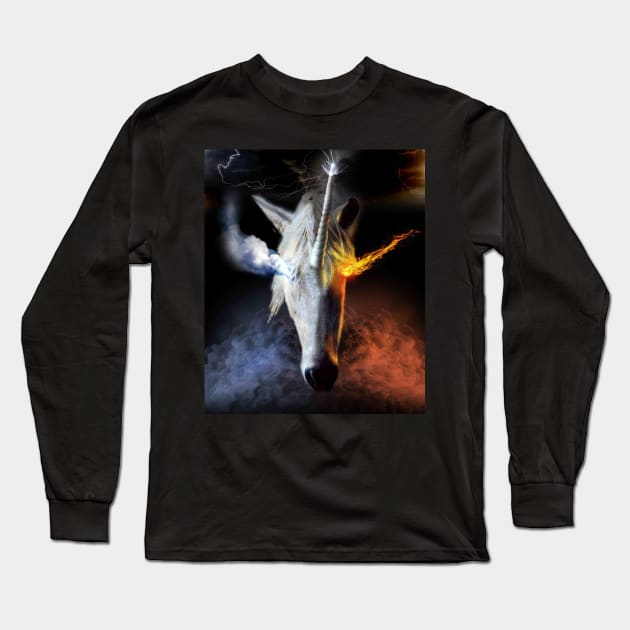 Fire And Ice Unicorn Long Sleeve T-Shirt by Random Galaxy